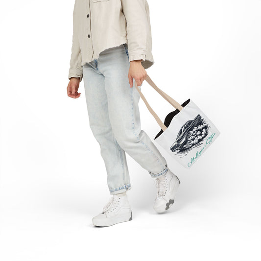 Retro Car Canvas Tote Bag - Mulligan & Space Design with 5-Color Straps