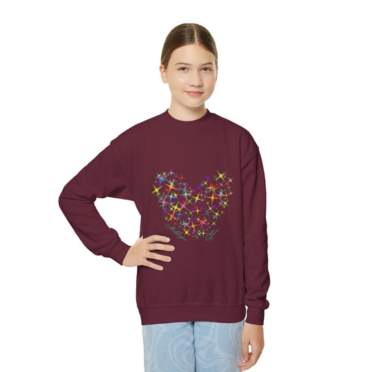 Youth Crewneck Sweatshirt with Colorful Heart Design - Perfect for Valentine's Day and Everyday Comfort